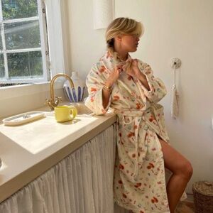 Djerf Avenue Floral Robe - Cream and Orange